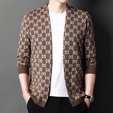2023春秋季男士印花针织开衫外套休闲时尚潮流百搭中年外套毛衣，男装针织衫/毛衣，电商B212（原钱塘6029）