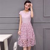 夏季淑女新款圆领短袖绣花套头优雅连衣裙，女装连衣裙，依恋蒂丝