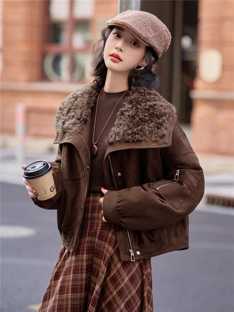 羽绒服外套女2025年冬季新款时尚羊羔毛拼接羽绒外套女,女装羽绒服,沁沁公主