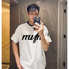 夏季美式高街重磅纯棉三条杠织带撞色男女短袖T恤ZD633-特P30，男装T恤，电商A486-1