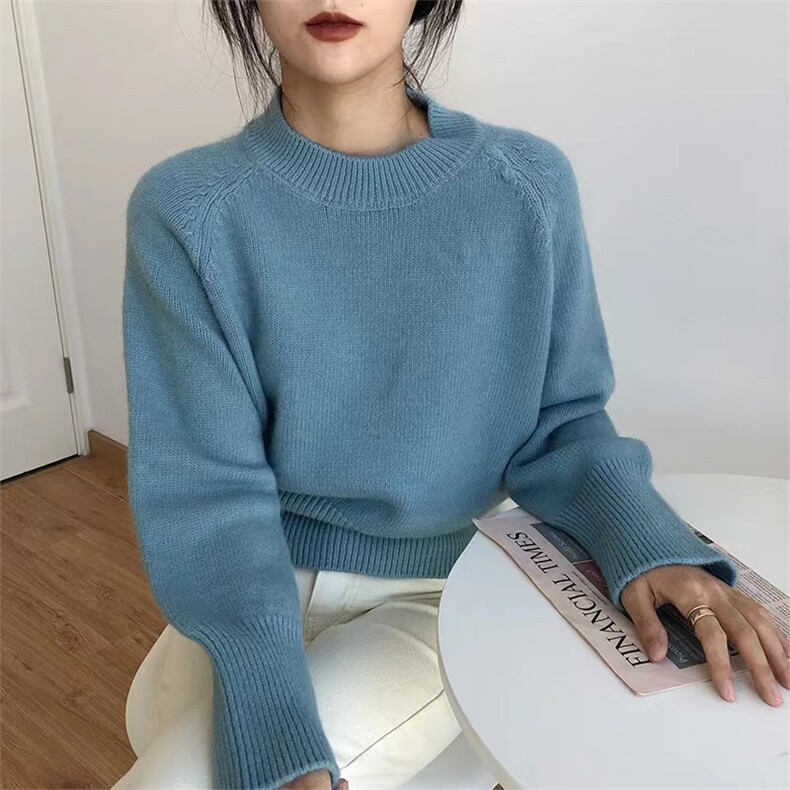 时尚百搭宽松圆领羊毛针织衫秋冬必备保暖显瘦上衣,针织衫/毛衣,圣旺供货
