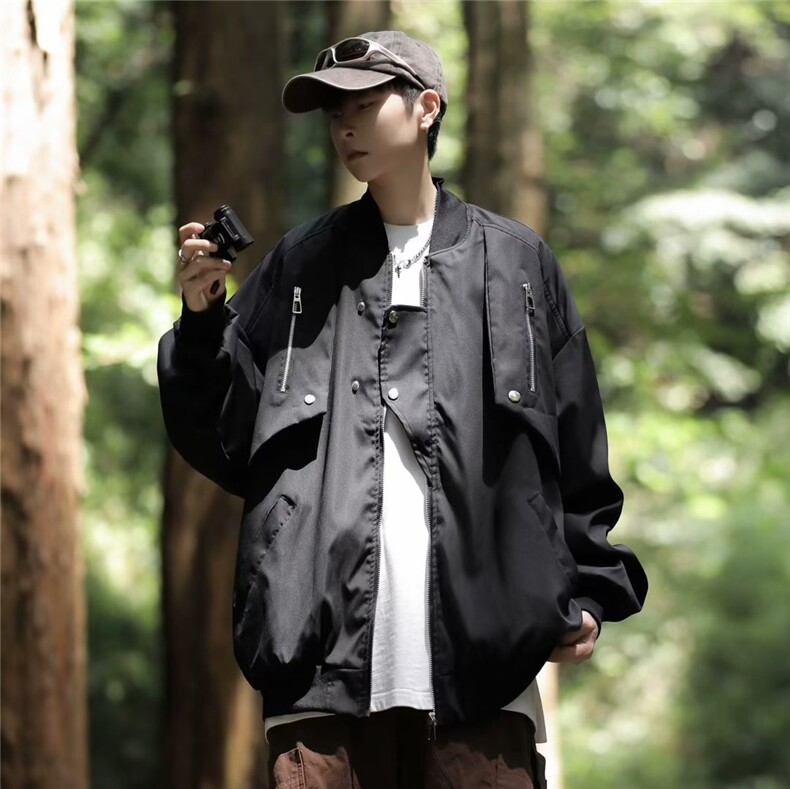夹克外套男女高街春季新款复古宽松百搭设计潮牌棒球服LS95-P68图片