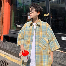 短袖衬衫男夏季新款磨毛格子衬衣DX711-特批25无差价，男装衬衫，星座214-3