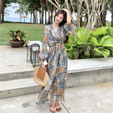 法式复古碎花连衣裙女夏季新款度假风森系小众收腰显瘦气质长裙子，女装连衣裙，浙宝210（原浙宝191）