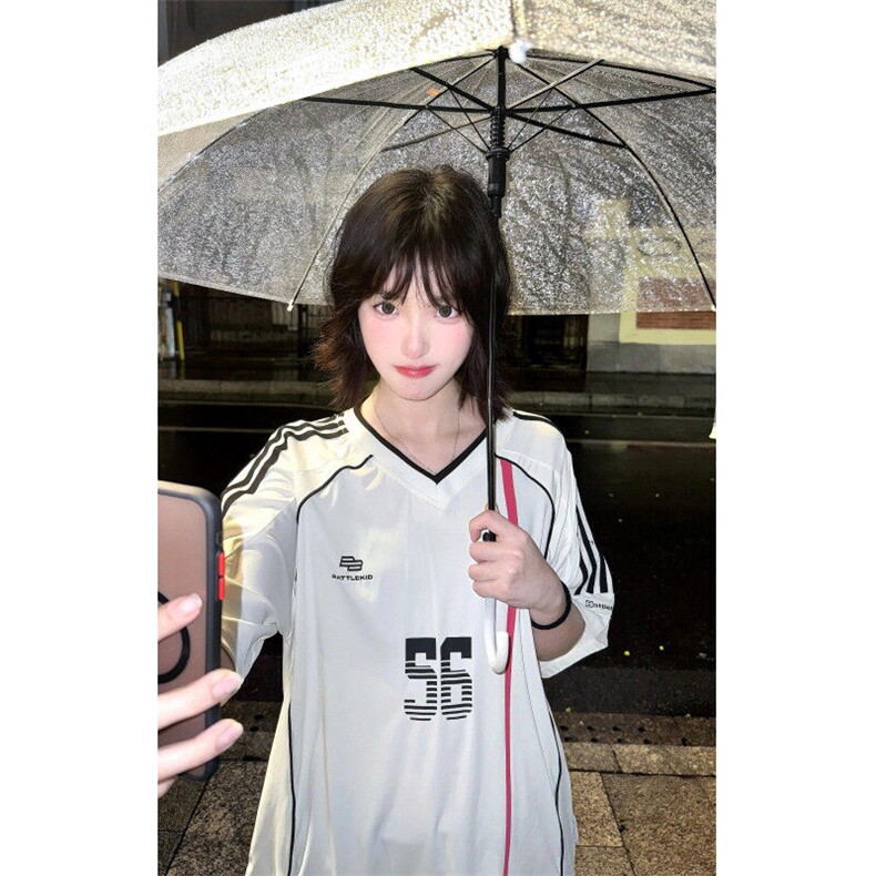 BK918CC-特P39 织带V领撞色运动球衣风短袖t恤男女图片