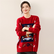 2025年秋季宽松手工嵌花图腾长袖时尚百搭通勤简约，女装羊毛衫，慕洵羊绒