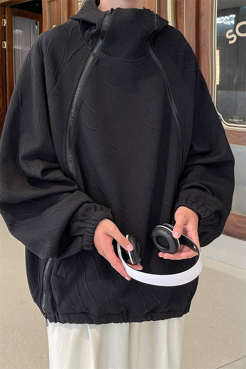 WY8126/P65秋装港风冲锋卫衣男女oversize潮牌美式高街重磅拉链,男装卫衣,电商A141