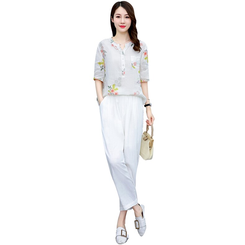 休闲时尚棉麻套装女夏装2025新款高端气质港风苎麻成套搭配两件套,女装套装/套裙,凝聚力