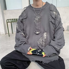 美式假两件毛衣男女冬季加厚破洞潮牌针织衫慵懒风外套Y157-P40，男装针织衫/毛衣，星座1008