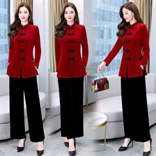 2023春季新款简约优雅气质复古盘扣舒适两件套，女装套装/套裙，然然