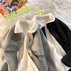 @地毯风呢料港风ins纯色羊羔毛短款保暖棉衣夹克A071-066-P125，男装棉衣，电商A071