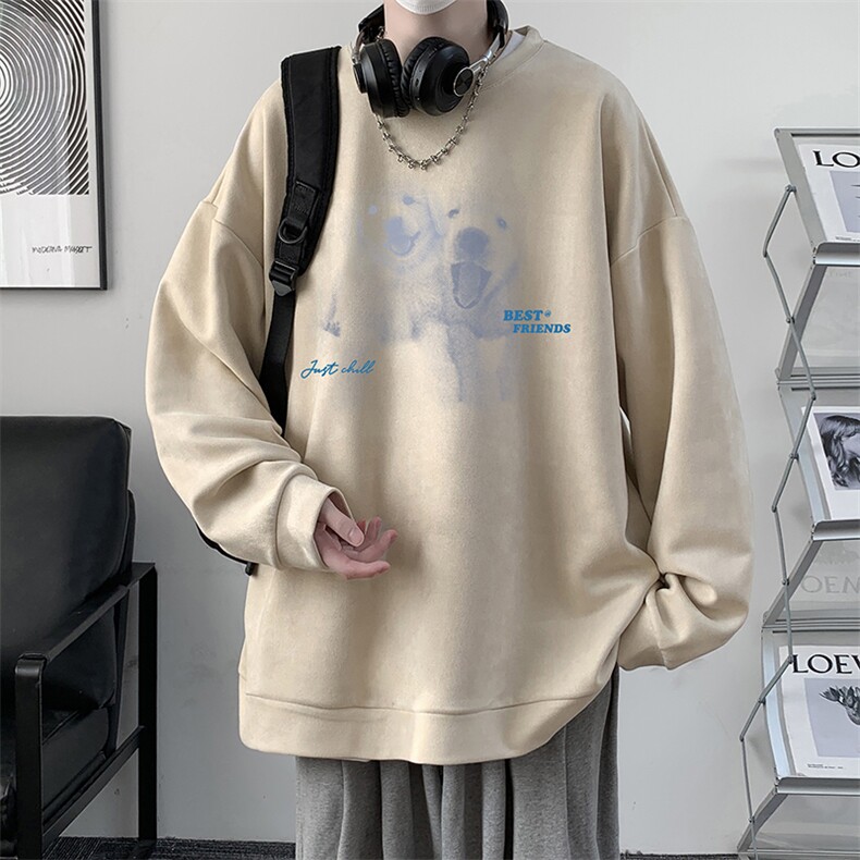 麂皮绒卫衣男大码重磅长袖t恤男JW81455-P35加绒款P45,男装T恤,电商A040