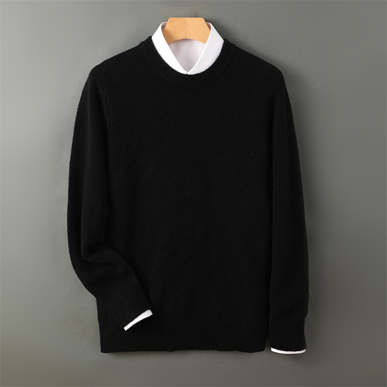 高品质男士秋冬羊毛简约交叉纹圆领毛衣男装，男装羊毛衫，德晨羊绒