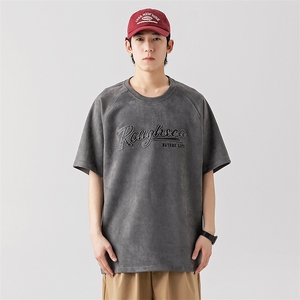 023夏季新款 麂皮绒字母刺绣宽松圆领短袖T恤 T2302-P35图片
