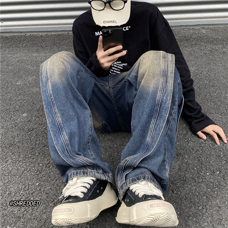 2024秋季新款美式高街牛仔裤宽松直筒裤子B315-K23405-p65控88,男装牛仔裤,电商B315