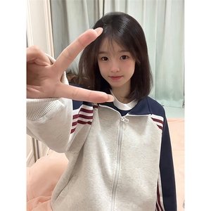 抖音得物高品质 美式高街重磅结构织带拼接撞色立领卫衣外套 CM41图片