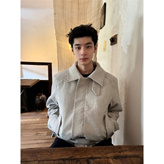 1506/YRJB10430/P79美式复古绑带廓形毛呢夹克男女高级感短款，男装夹克，星座1506