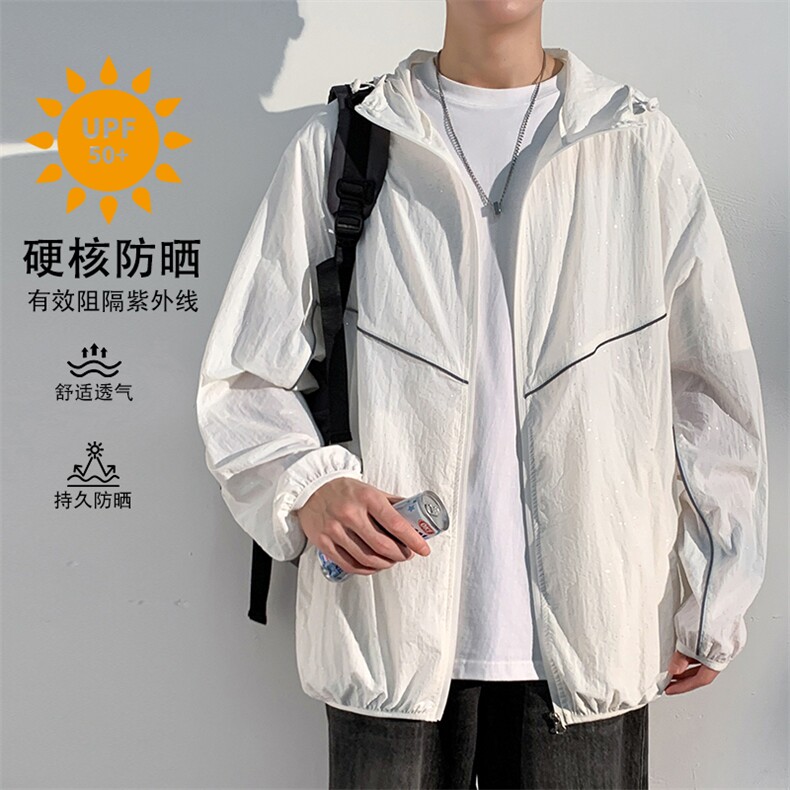 特批P55无差价夏季满天星冰丝轻薄UPF50+反光条大码防晒服男J2609，男装防晒衣，电商A001-1