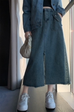 时尚显瘦高腰牛仔半身裙女新款气质百搭休闲长裙，女装牛仔裙，宛庄羊绒