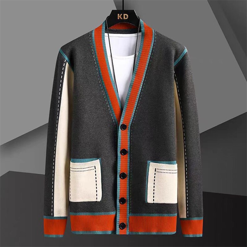 男士针织开衫2026年春秋款时尚潮流拼色V领毛衣外套男装痞师,男装针织衫/毛衣,星座218-1（原230）