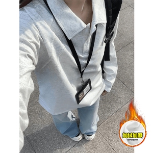 抖音得物高品质美式高街重磅曼巴棉结构螺纹拼接翻领卫衣长袖T恤图片