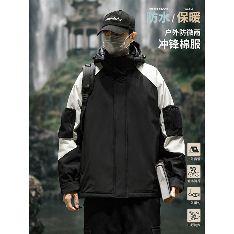 防水撞色棉服D2248-TP125控价168可二开棉衣连帽保暖男外套冬,男装棉衣,电商A102-1