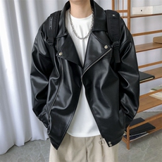 现货-春装皮衣外套男翻领休闲皮夹克潮牌PU机车服A506P90加绒100，男装夹克，电商A351