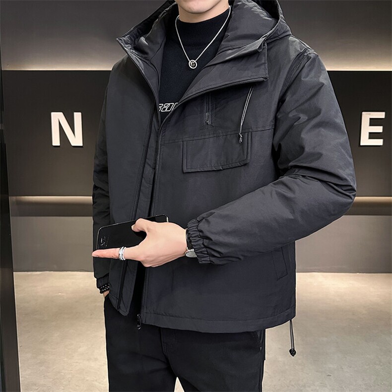 2024新款羽绒服男冬季短款连帽斜拉链羽绒外套B240-YR9863-P225图片