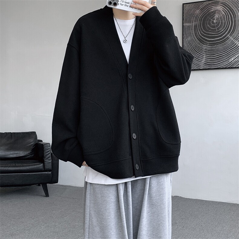8XL-M春季开衫V领卫衣男港风日系慵懒风痞帅长袖上衣服外套KS001,男装卫衣,电商B312