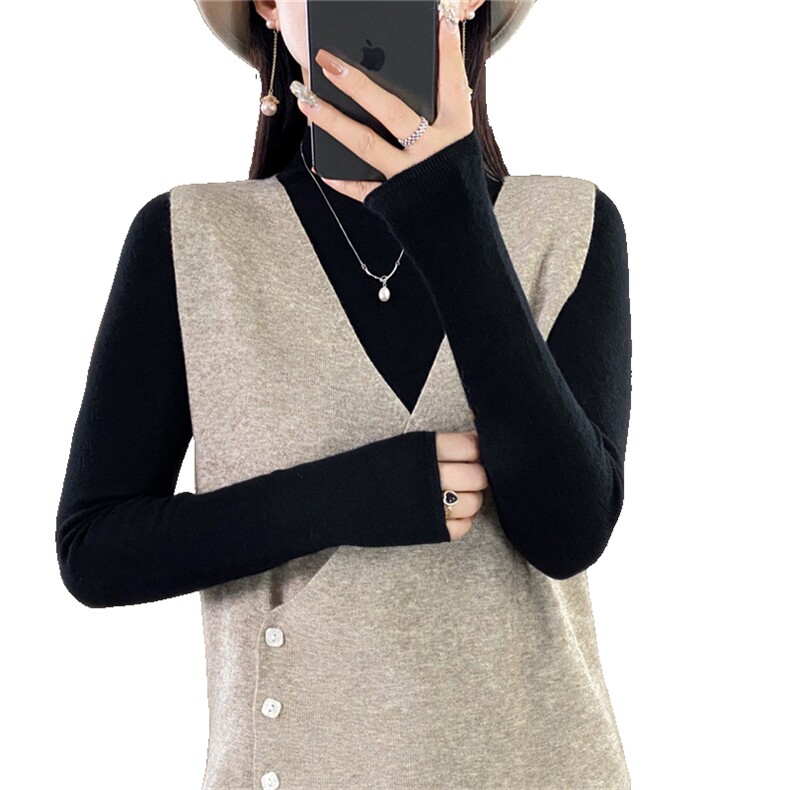 时尚女装仿羊毛马甲外套显瘦百搭V领设计优雅气质秋冬必备,女装马甲,暖姿羊绒