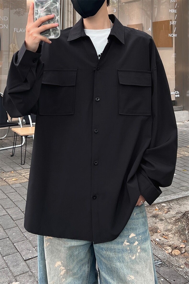 C5077/P40春装新款长袖多口袋工装衬衫男大码宽松潮流衬衣上衣,男装衬衫,电商A141