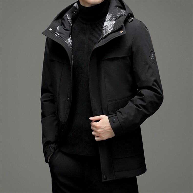 2023新款冬季连帽休闲羽绒服男装中年厚款保暖男装白鸭绒外套,男装羽绒服,电商B212（原钱塘6029）