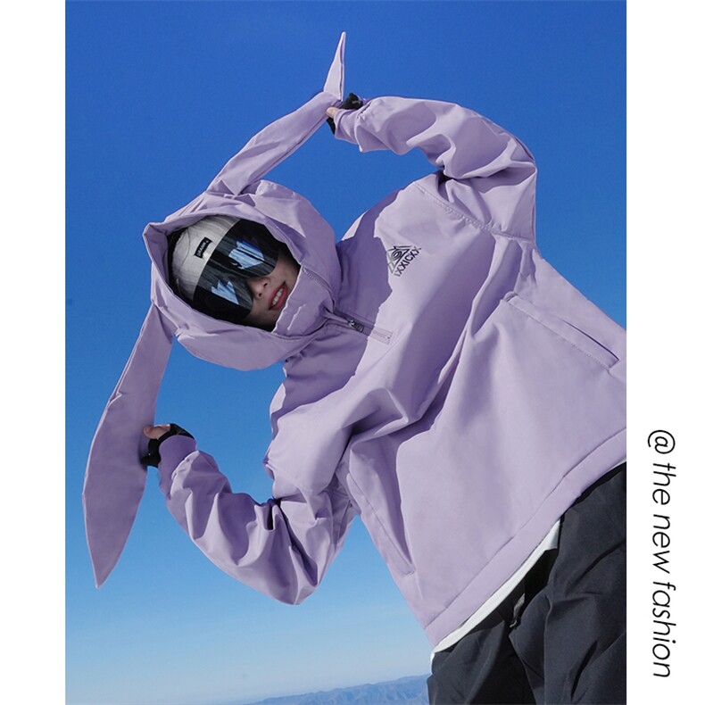 冬季防风防水兔耳朵保暖滑雪服男女银狐绒大码中性服外套M38-P125图片