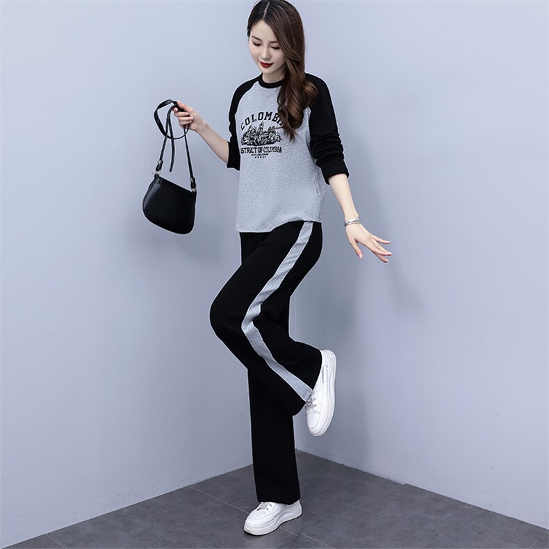 休闲运动女春2025新款韩版时尚长袖长裤印花宽松显瘦潮,女装运动套装,凯瑟曼