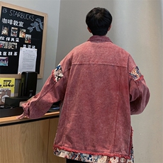 美式复古拼接牛仔外套男秋季2024新款设计感潮牌宽松休闲工装夹克，男装夹克，星座410-7