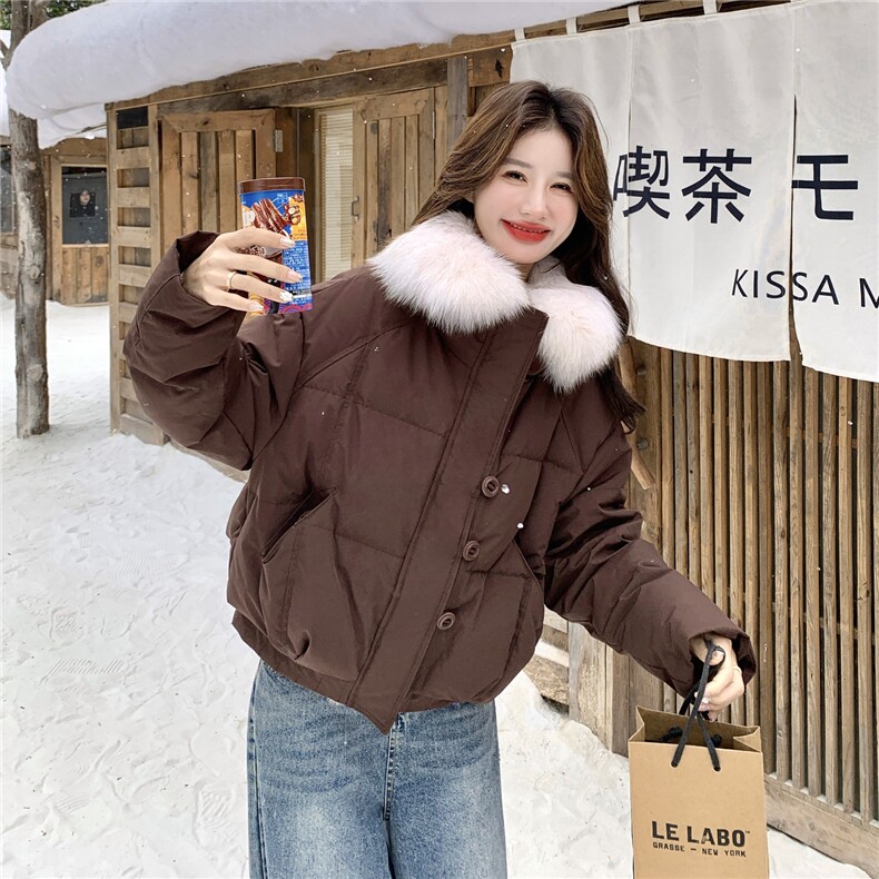 大毛领短款羽绒服女2025冬季新款小个子洋气设计感别致独特厚外套,女装羽绒服,2C159
