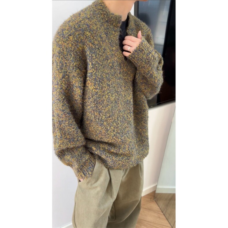 现货】含羊毛高品质原版资质量苔藓绿V领慵懒风毛衣M6698-特P65,男装针织衫/毛衣,星座1212