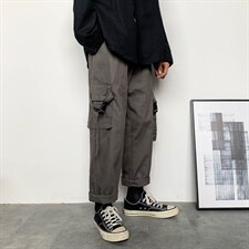 2021秋季新大码男港风束脚搭扣装饰工装九分直筒休闲裤K2015-P45，男装休闲裤，电商A001