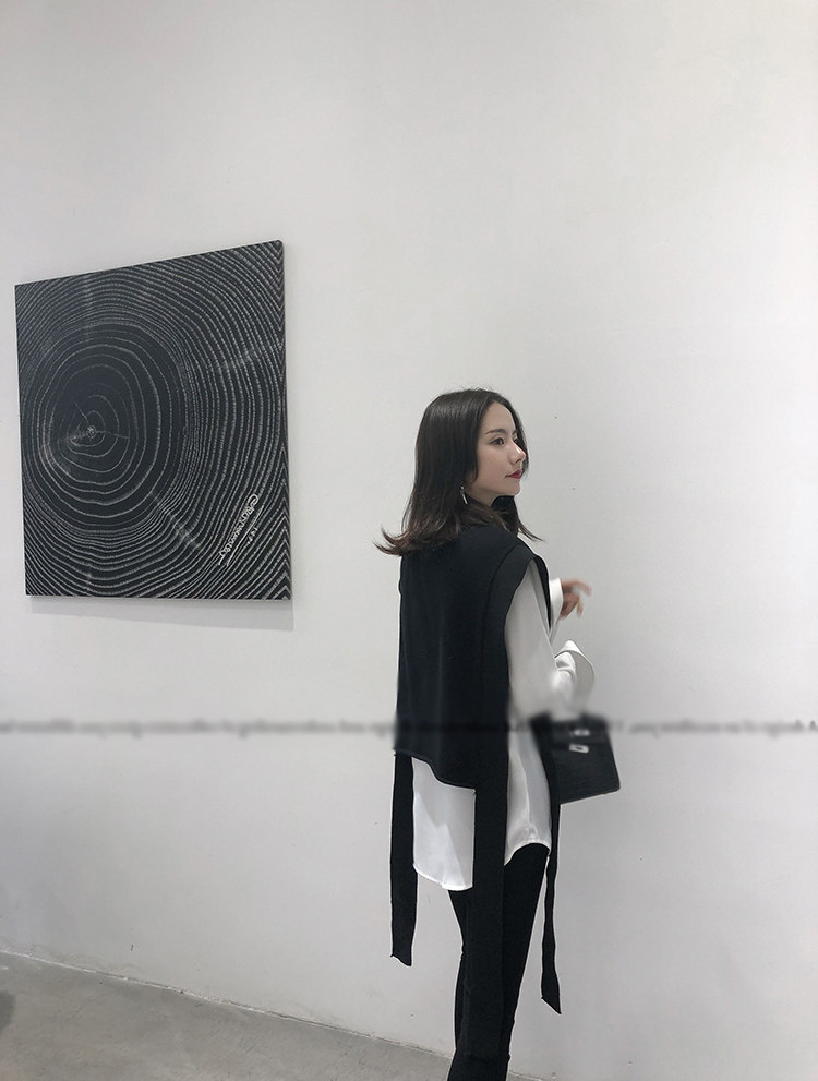 设计感飘带针织马甲背心女宽松短款叠穿衬衫羊毛无袖毛衣坎肩外搭,女装马甲,洁纯羊绒
