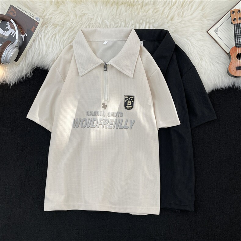 夏男短袖POLO衫华夫格字母印花五分袖T恤衫T200P35,男装Polo衫,星座1013-1