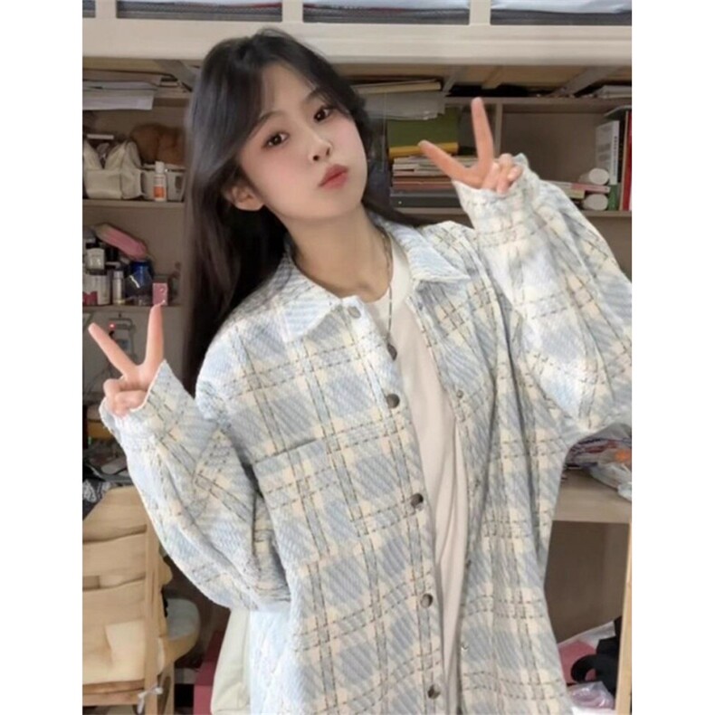 小香风外套男女潮牌宽松休闲百搭夹克春秋新款格子衬衫CW91,男装夹克,星座1116A（原606A-3）
