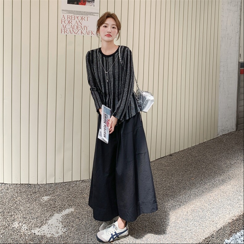 新品条纹上衣阔腿裤两件套2C0323101P155K228,女装套装/套裙,2C032