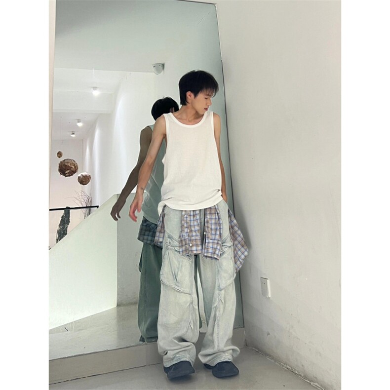 复古水洗工装牛仔裤男美式vintage宽松阔腿裤NA277,男装牛仔裤,星座1116A（原606A-3）