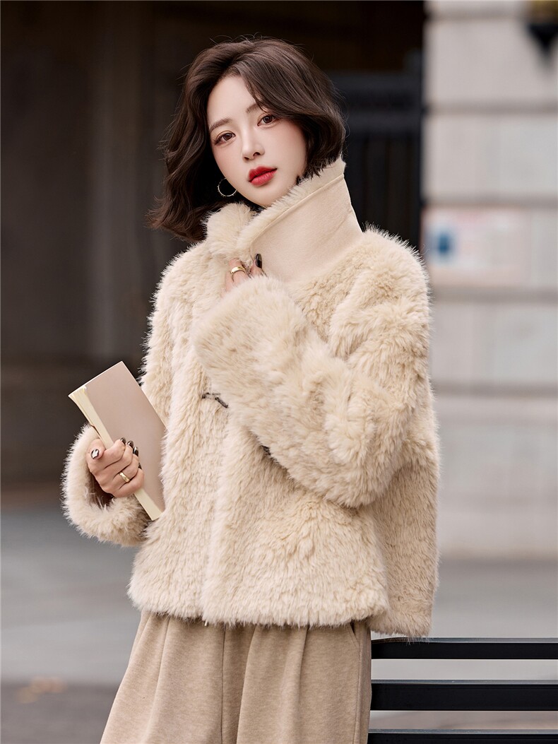 加厚保暖皮毛一体翻领短款外套女2025秋冬季宽松百搭洋气毛毛外套,女装羊羔毛/颗粒绒,流量+
