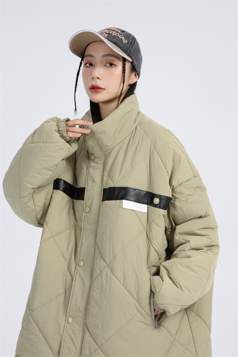 潮牌情侣2023冬季男士菱形格立领棉衣百搭棉服外套女MYTC121P75,男装棉衣,电商B220