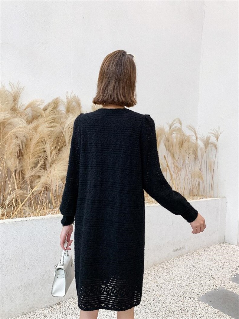 秋冬韩版针织蕾丝连衣裙，女装连衣裙，荷塘月色