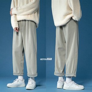 毛呢裤男直筒宽松长裤秋冬款小西裤韩版潮流百搭休闲裤图片