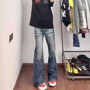 美式复古牛仔裤闪电纹直筒弯刀微喇裤513ACK2645P43