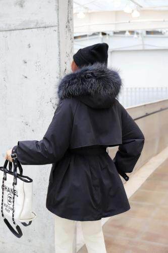 2021冬款新款大毛领配腰带90绒休闲羽绒服，女装羽绒服，红雀纺