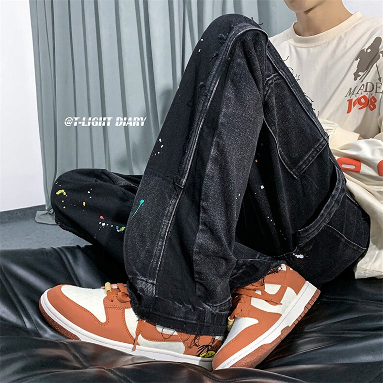 B221美式ins高街小众个性款喷墨小脚牛仔裤LK22084-P70控98,男装牛仔裤,电商B221